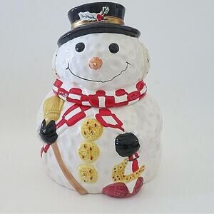 Gibson Chocolate Chip Snowman Tophat Scarf 11" Cookie Treat Biscuit Jar/…